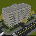 Multi Storey Residential Building With Balconies Greenery Trees And Roadside Access