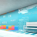 Colorful Decorative Blue Wall With Umbrella Ice Cream Art And Cloud Patterns