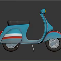 Vintage Blue Scooter With Red White Stripes Black Seat And Yellow Headlight