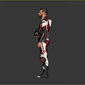 Game Movie Character Wearing Red Black Racing Suit Holding Helmet Standing In Full Body Pose