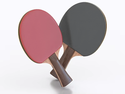Professional Table Tennis Paddles with Red and Black Surfaces and Wooden Handles 3d model