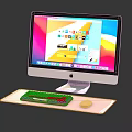 Apple iMac Desktop Computer With Pink Keyboard Mouse Transparent Mouse Pad And Colorful Interface Icons