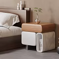 Modern Wooden Top White Base Bedside Table With Small Plant In Vase And Bedroom Decor