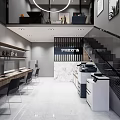 Modern Open Public Office Space Interior With Workstations Printers And Marble Walls
