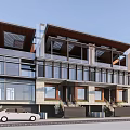 Modern Townhouse Multi Storey Design With Large Glass Windows Wooden Roofs And Balconies