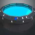 Futuristic Circular Tech Device With Blue Central Area And Black Control Panels 3d model