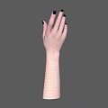 Two Human Hands With Black Nail Polish And Natural Skin On Gray Background