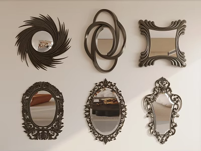 Decorative Mirrors With Various Ornate Frame Designs And Different Shapes 3d model