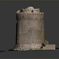 Ancient Stone Tower Historical Ruin Model With Grassy Base And Architectural Details