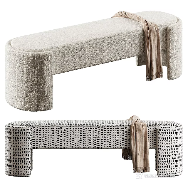Elegant Curved Upholstered Fabric Sofa Bench With Different Patterns For Modern Home Interior Decoration 3d model 