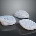 Three White Textured Natural Stone Materials On Black Reflective Surface 3d model