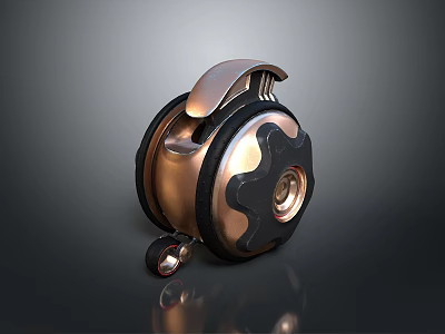 Biomorphic Mechanical Wheel With Copper Black Metallic Beetle Like Glossy Surface And Reflection 3d model