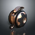 Biomorphic Mechanical Wheel With Copper Black Metallic Beetle Like Glossy Surface And Reflection 3d model