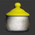 Decorative Glass Storage Jar With Yellow Lid And Colorful Flower Patterns