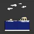3D Blue Cubic Platform Scene With White Clouds And Floating Elements