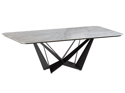 Modern Dining Table With Gray Marble Top And Black Geometric Cross Legs 3d model
