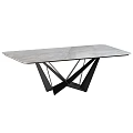 Modern Dining Table With Gray Marble Top And Black Geometric Cross Legs