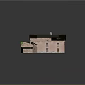 Traditional House Architectural Model with Pink Brick Walls Gray Roof Chimney and Greenery