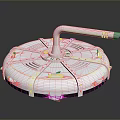 Futuristic Metallic Circular Weapon Design With Central Curved Pipe And Tactical Blades