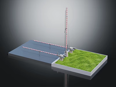 Miniature Roadway Scene With Red White Striped Barriers And Green Grass Area 3d model