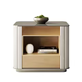 Modern Bedside Tables With Open Storage Books Decorative White Ball And Green Plant Bowl