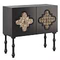 Black Wooden Dresser With Decorative Floral Pattern Panels And Carved Legs