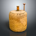 Traditional Cloth Wrapped Cylindrical Container With Wooden Stoppers On Vintage Storage Vessel