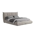 Modern Minimalist Gray Double Bed With Upholstered Headboard And Bedspread 3d model