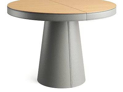 Modern Round Side Table With Wooden Top Seam And Gray Conical Stitched Leg 3d model