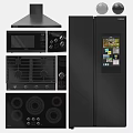 Modern Kitchen Appliances Range Hood Microwave Gas Stove Control Panel Smart Refrigerator with Screen
