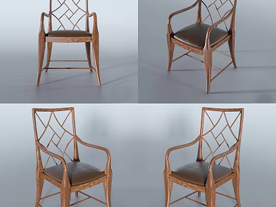 Classic Wooden Dining Chairs With Diamond Pattern Backrest And Leather Seats 3d model