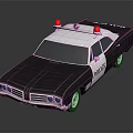 Black and White Police Car With Red Emergency Lights And POLICE Logo