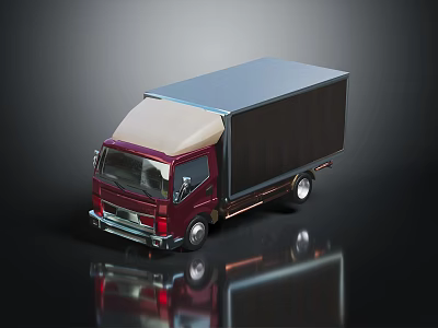 Red And Silver Cargo Truck Model With Reflective Surface And Cab Design 3d model
