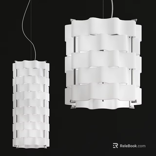 White Modern Pendant Lights With Wavy Layered Design For Home Interiors 3d model 