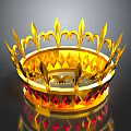Elegant Gold Royal Crown As Luxurious Clothing Accessory With Red Gemstones And Intricate Designs