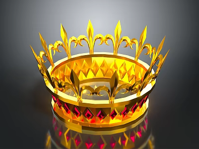 Elegant Gold Royal Crown As Luxurious Clothing Accessory With Red Gemstones And Intricate Designs 3d model