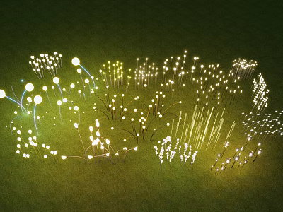 Decorative Outdoor Lights With Various Shapes Arranged On Green Grass Glowing Softly 3d model