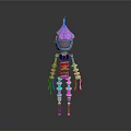 Vibrant Biomechanical Character With Purple Head And Colorful Segmented Body Design