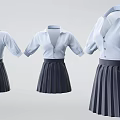 Stylish School Uniform Clothes With Light Blue Collared Shirts And Dark Blue Pleated Skirts