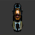 Cyberpunk Style Armored Vehicle Weapon With Yellow Blue Orange Exterior Red Mounted Turret Mechanical Details