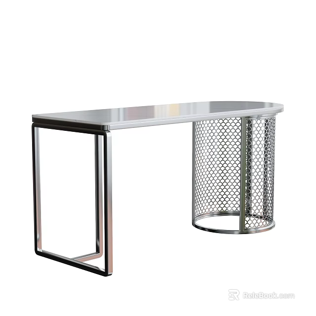 Modern Garden Landscape With Sleek Metal Table And Mesh Design Elements 3d model 