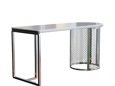 Modern Garden Landscape With Sleek Metal Table And Mesh Design Elements 3d model