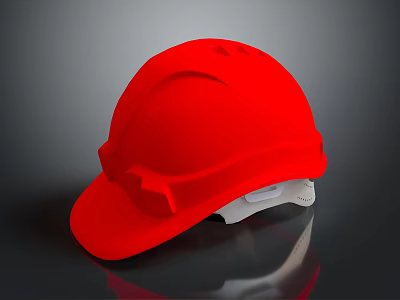 Red Safety Helmet With Protective Design On Dark Reflective Background 3d model