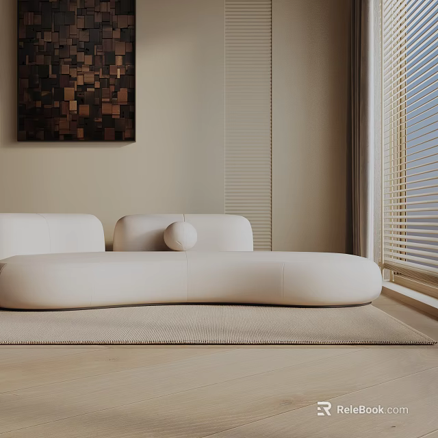 Modern Living Room Interior With White Three Seater Sofa Light Colored Rug And Wall Art 3d model 