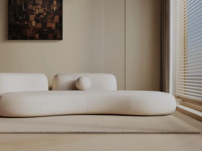 Modern Living Room Interior With White Three Seater Sofa Light Colored Rug And Wall Art 3d model