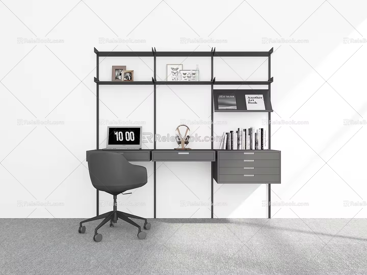 Modern Desk Bookshelf Desk Integrated Desk Desk Chair Table Bookshelf Desk 3d model