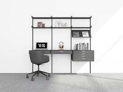 Modern Desk Bookshelf Desk Integrated Desk Chair Table Bookshelf Desk 3d model