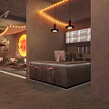Cozy Bar Interior With Neon Lights Lanterns Wall Posters And String Lights 3d model