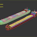 3D Model Design of Cargo Ships With White Green Red Hull and Long Deck