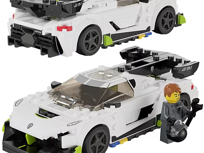 Building Blocks Sports Car Model With White Body Black Green Accents And Mini Figure 3d model